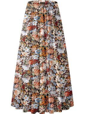 Women's Chiffon Elastic High Waist Pleated A-Line Flared Maxi Skirts